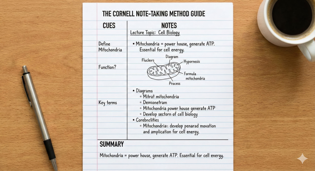 Google gemini prompt for cornell note-taking method diagram