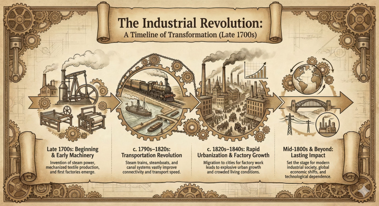 Google gemini prompt for industrial revolution timeline overview