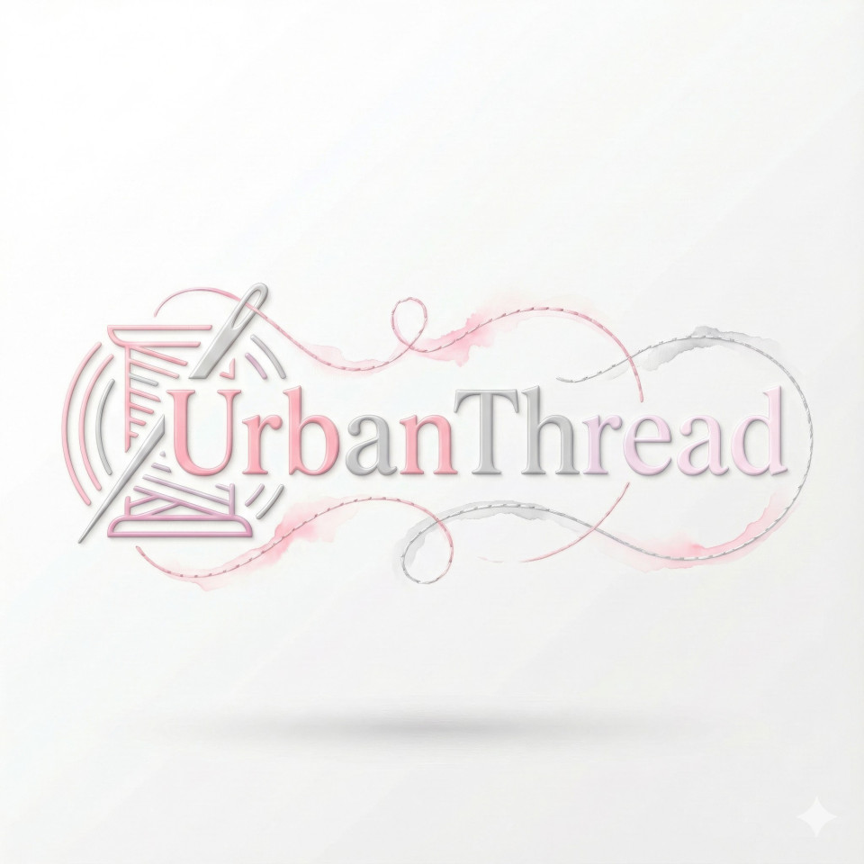 Thread spool wordmark logo with stitching accents in minimalist style