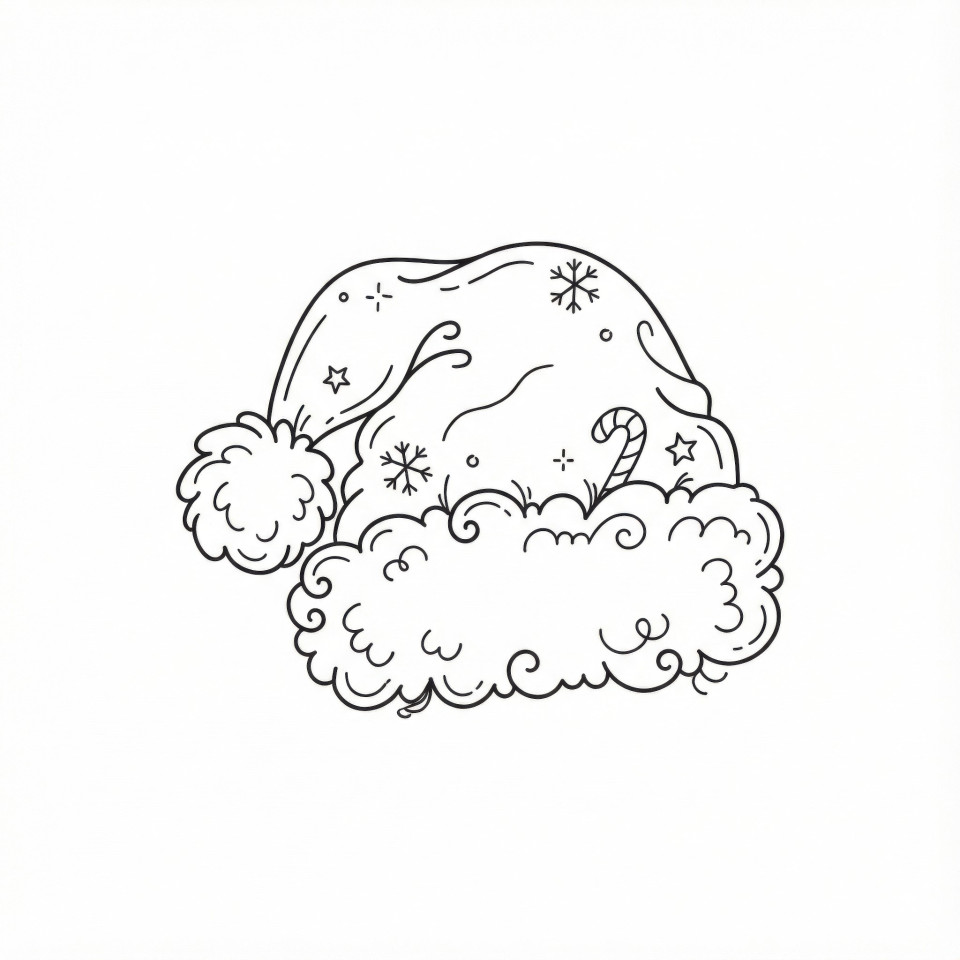 Fluffy santa hat in soft cartoon line-art doodle style google gemini prompt