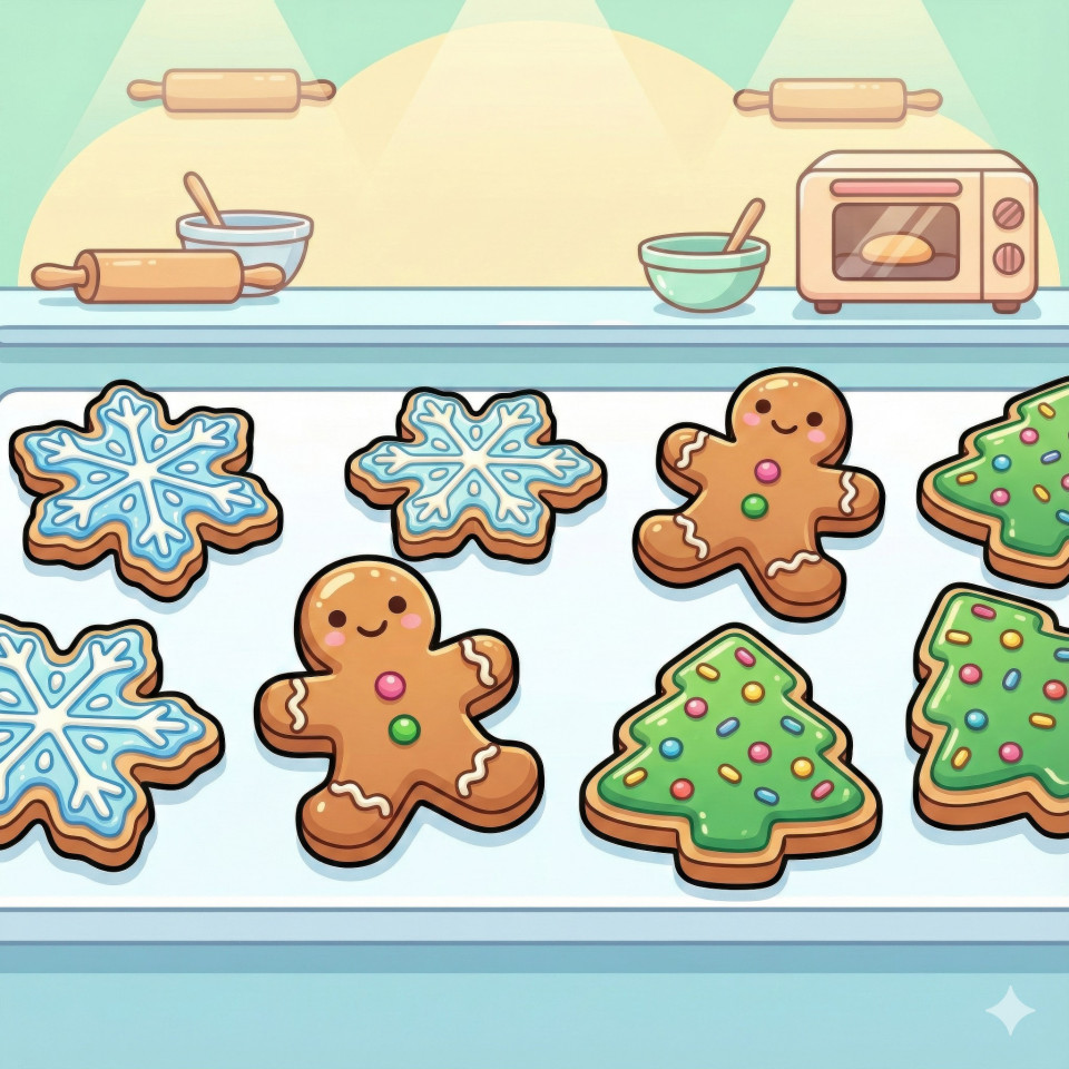 Cute christmas cookie sticker art on bakery countertop google gemini prompt