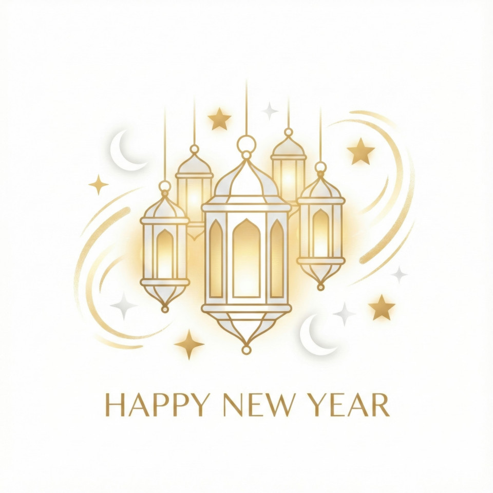 Minimal lanterns with glowing shapes for new year svg vector google gemini prompt