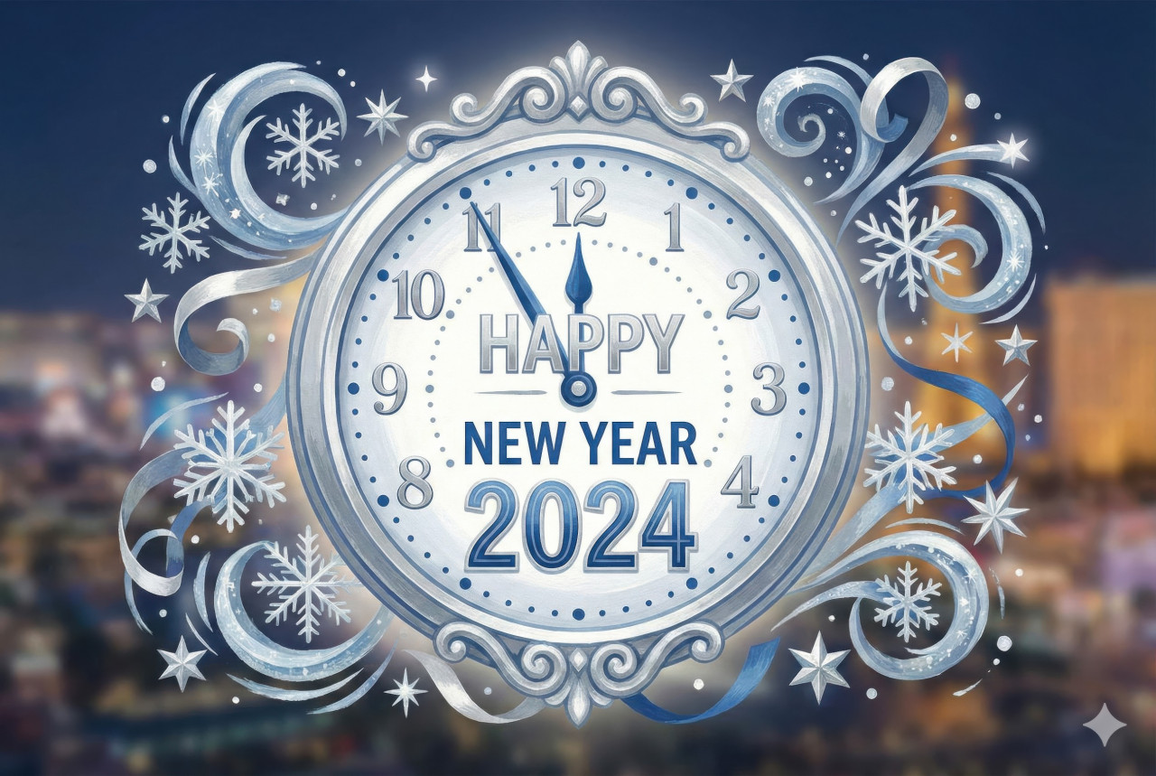 Gouache countdown clock with snowflakes for new year illustration google gemini prompt