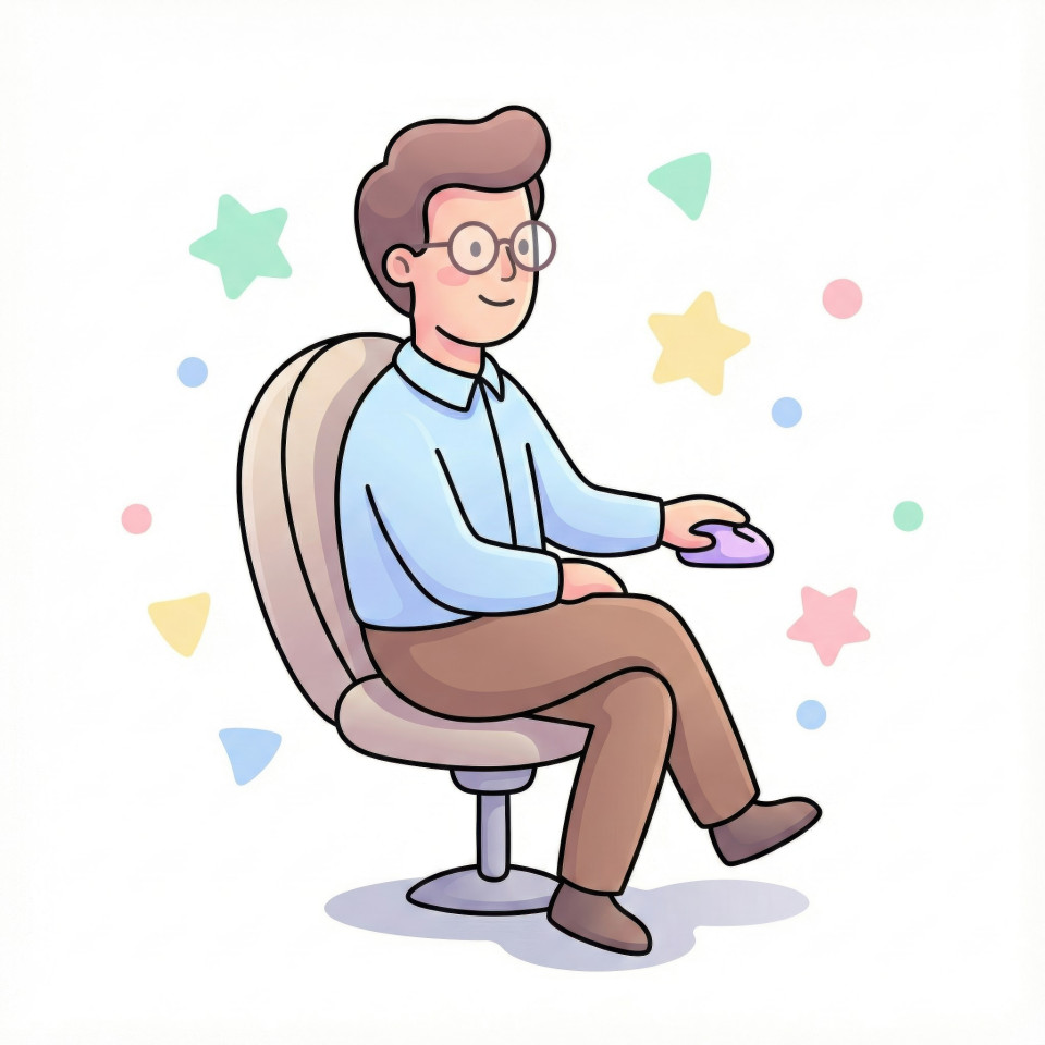 Calm male business analyst sitting with laptop in pastel soft style google gemini prompt