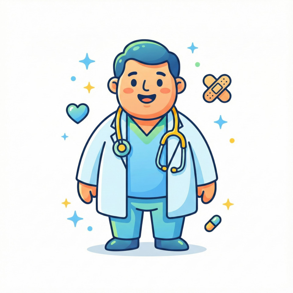 Happy doctor standing with stethoscope in flat vector style google gemini prompt