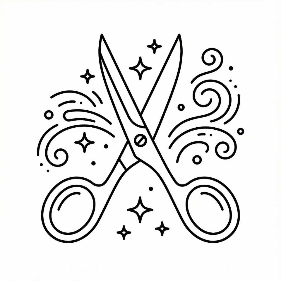 Minimal line-art scissors with stars and motion marks google gemini prompt