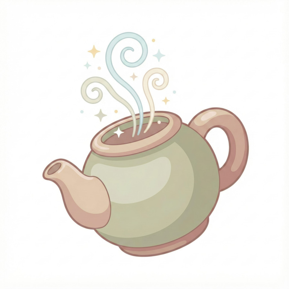 Pastel teapot with sparkles and steam curves in soft vector style google gemini prompt