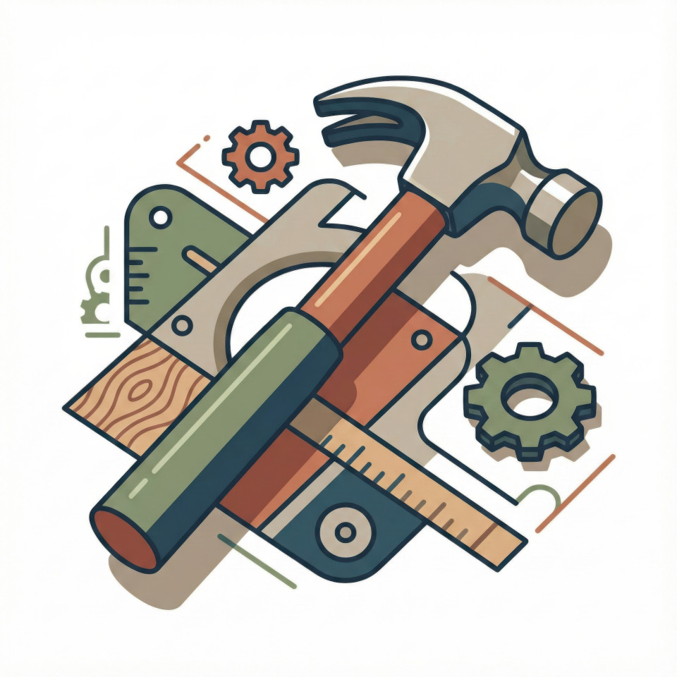 Flat vector hammer with metallic shine and abstract lines google gemini prompt