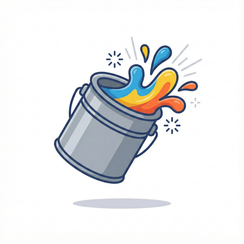 Icon-style paint bucket with splash lines and spark accents google gemini prompt