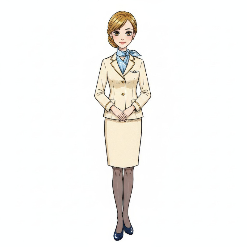 Airline attendant in clean fashion line art, character design google gemini prompt