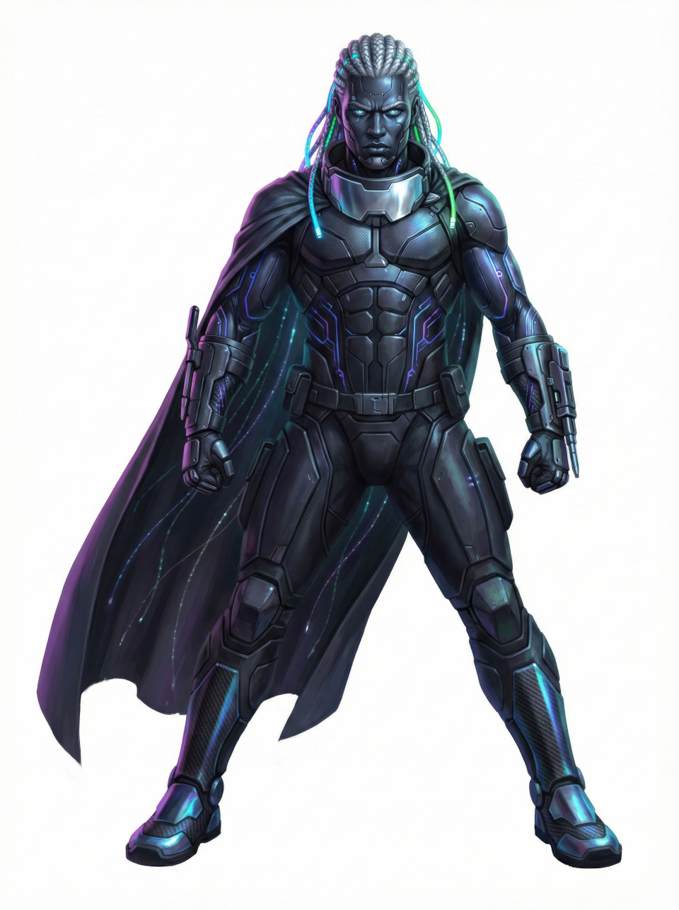 Cyberpunk biomechanical hero in tactical exosuit, character design google gemini prompt