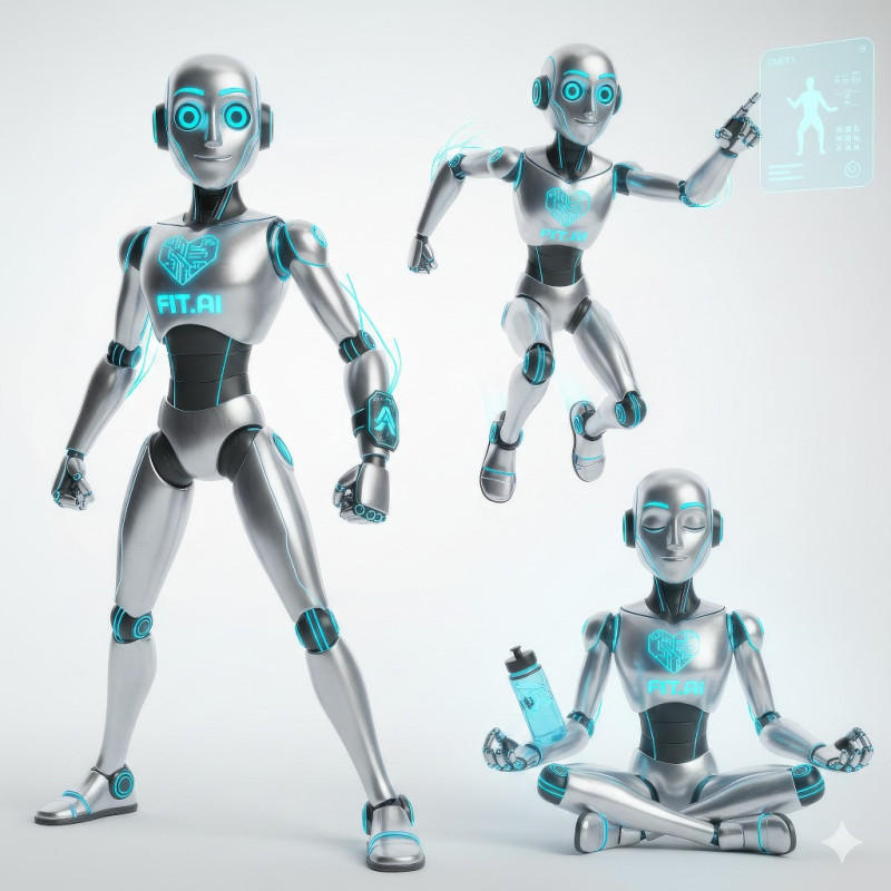 Futuristic fitness robot mascot google gemini prompt