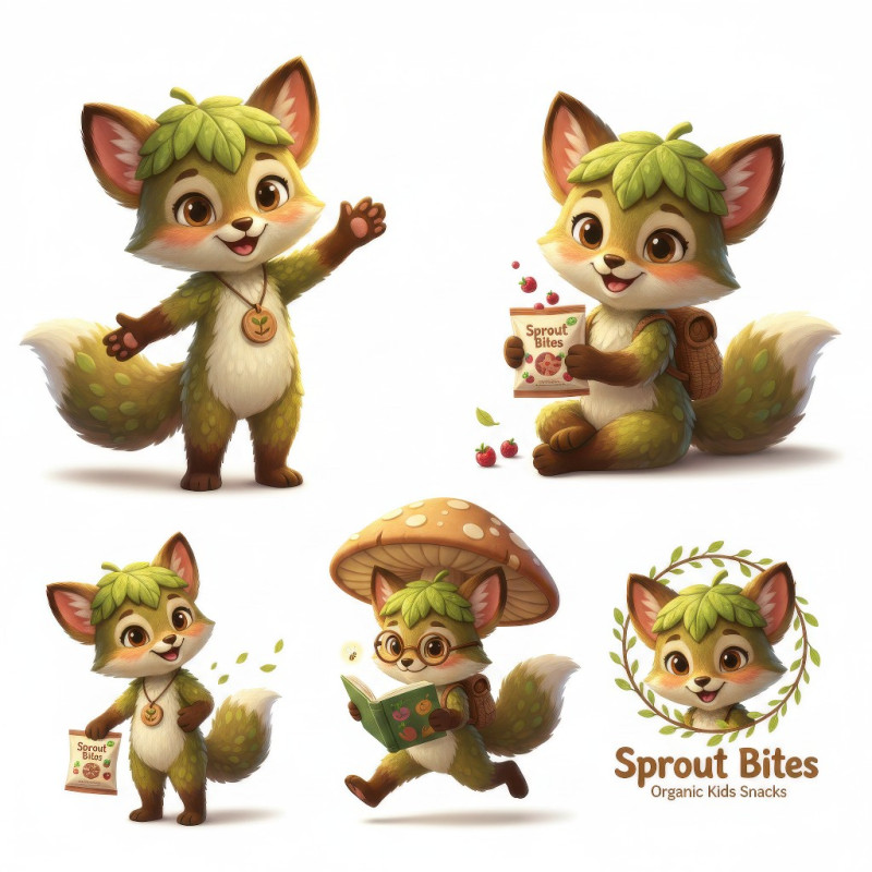 Gentle forest animal kids snack mascot google gemini prompt