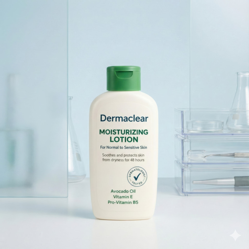 Clinical skincare product portrait in clean laboratory setting