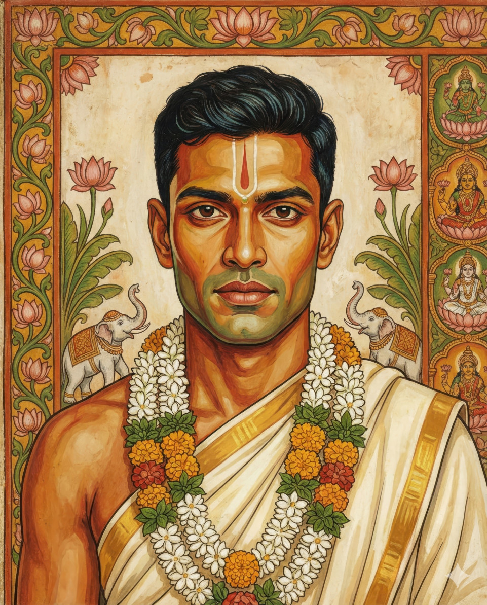 Kerala mural painting style portrait on temple wall