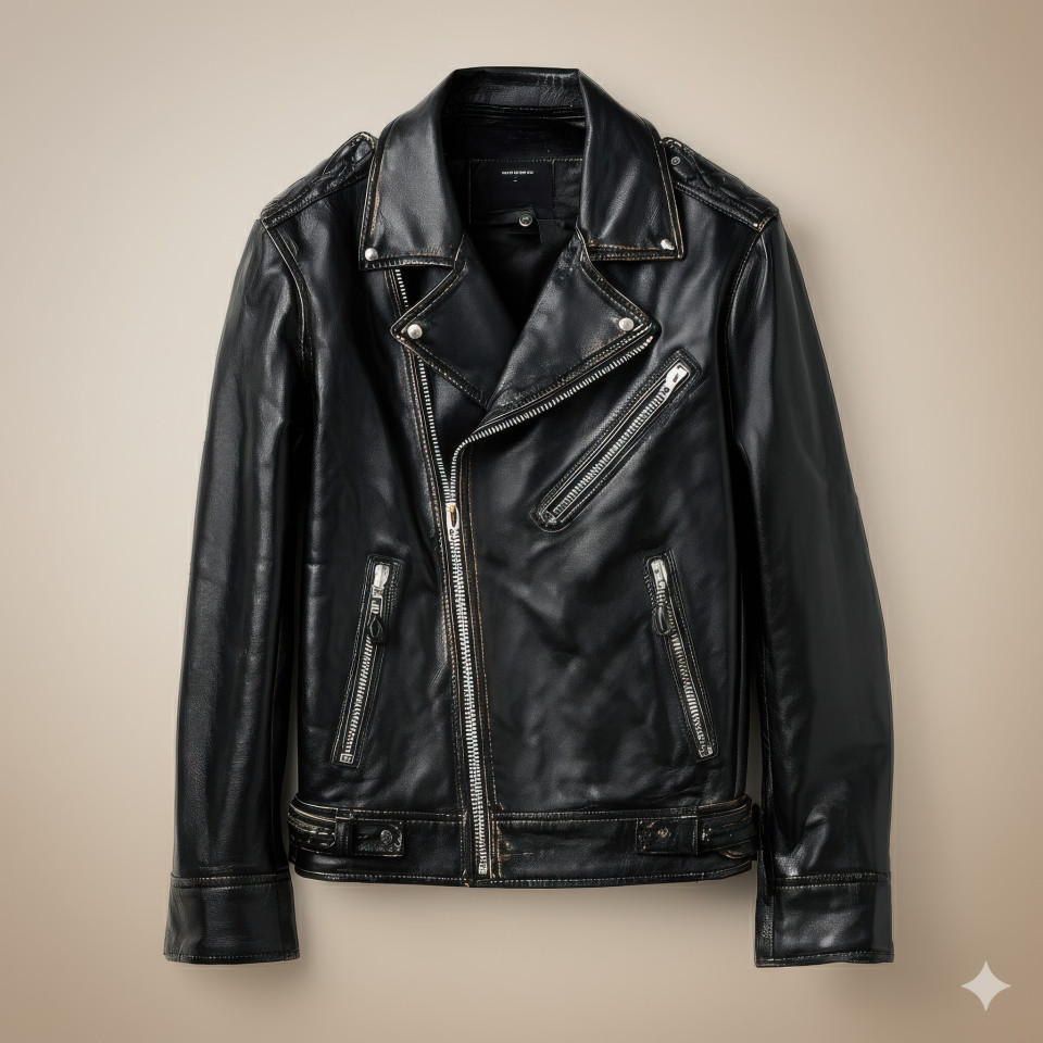 Leather jacket on beige background minimal luxury style