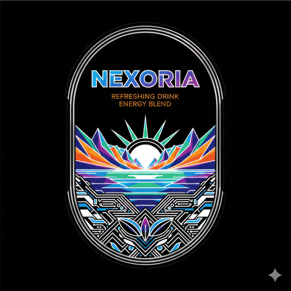 Modern beverage label oval vector with geometric pattern google gemini prompt