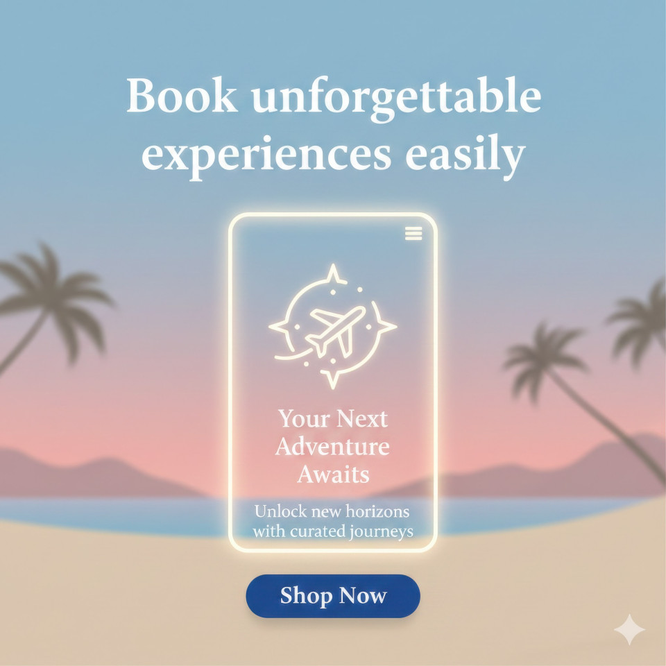 Travel booking service luxury editorial social media ad google gemini prompt