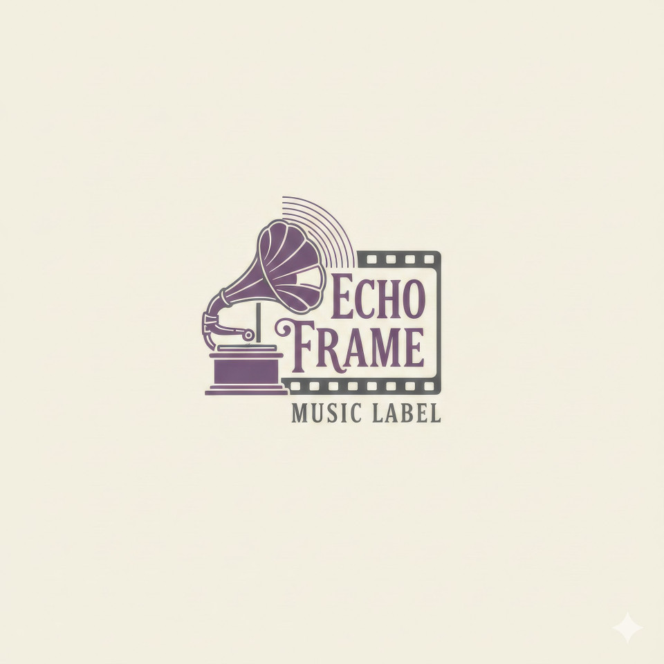 Vintage music label logo design in violet and charcoal google gemini prompt