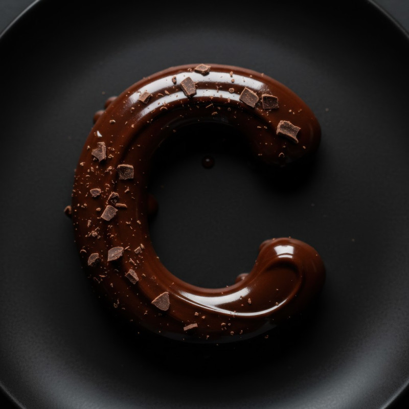 Chocolate letter c food typography on black plate google gemini prompt