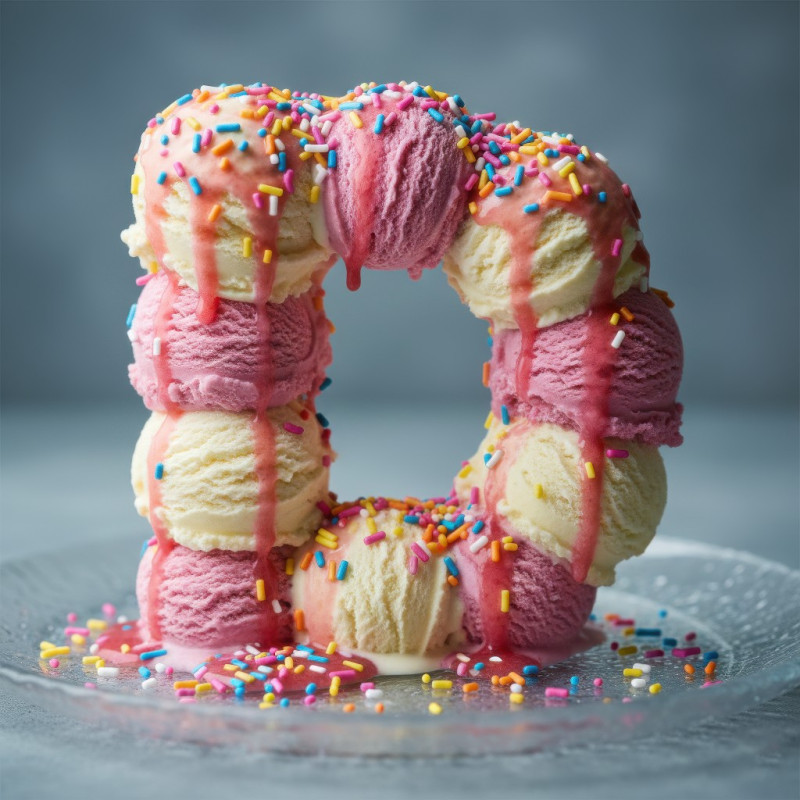 Ice cream letter d food typography on glass plate google gemini prompt