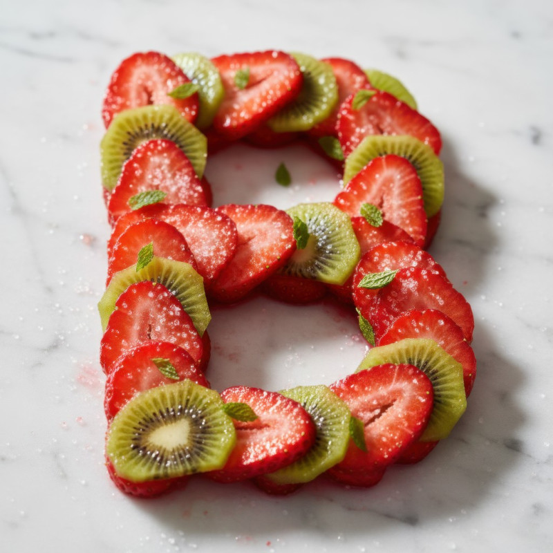 Fruit letter b food typography on marble countertop google gemini prompt
