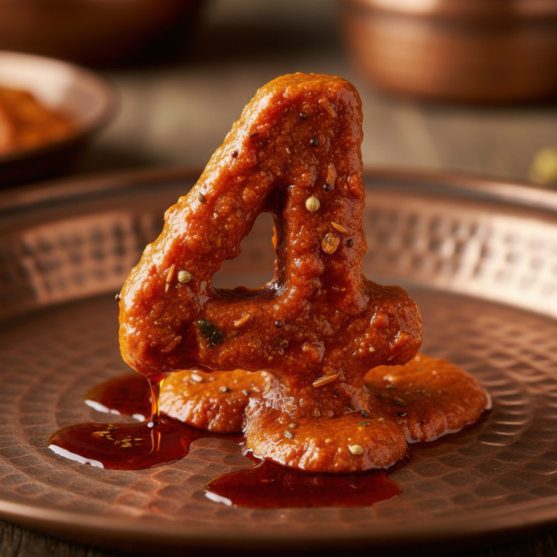 Curry sauce number four food typography on copper plate google gemini prompt