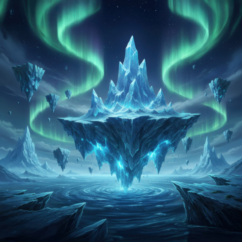 Floating glacier archipelago under aurora with luminous ice spires google gemini prompt