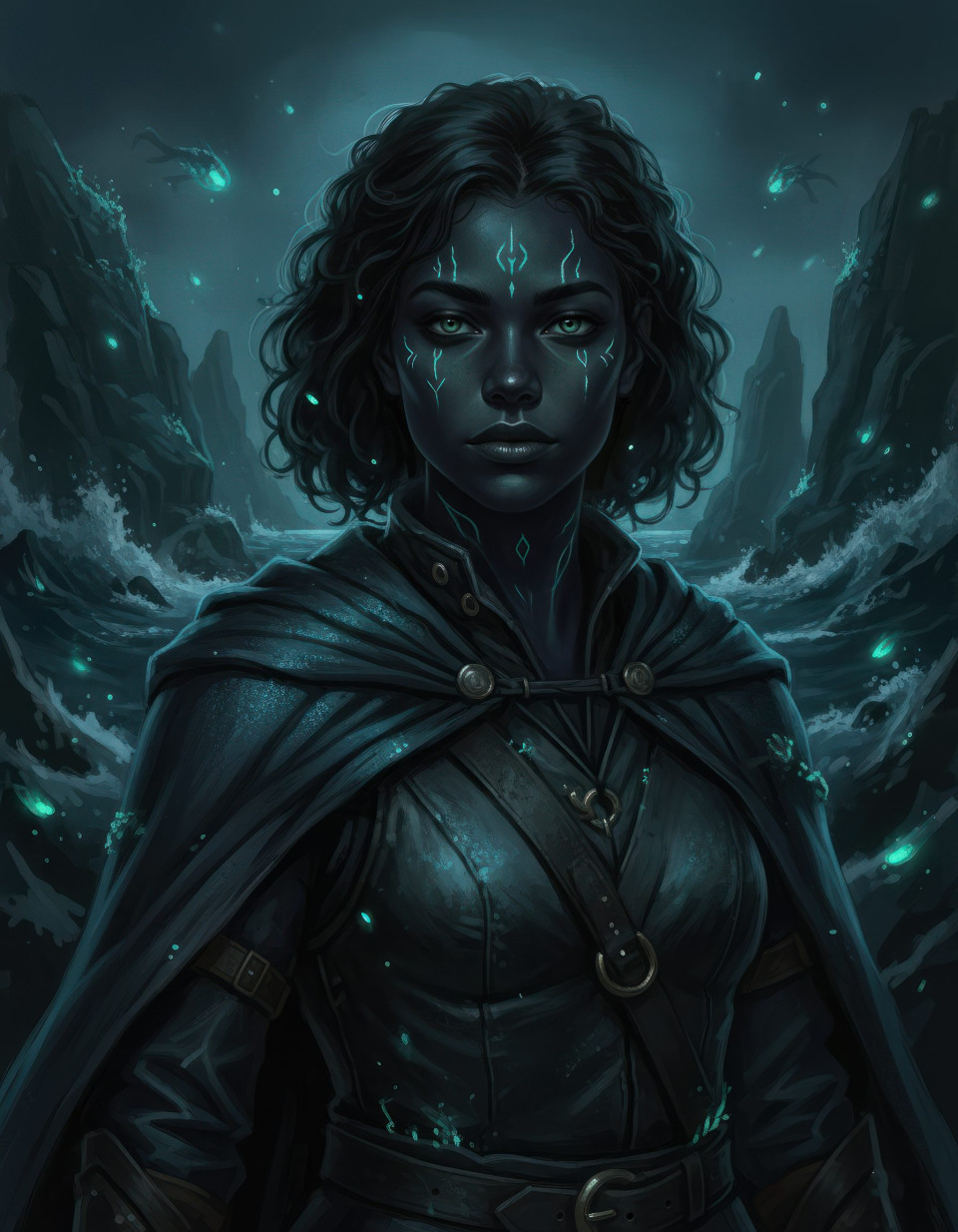Umbral tide watcher in moonless abyss fantasy portrait google gemini prompt