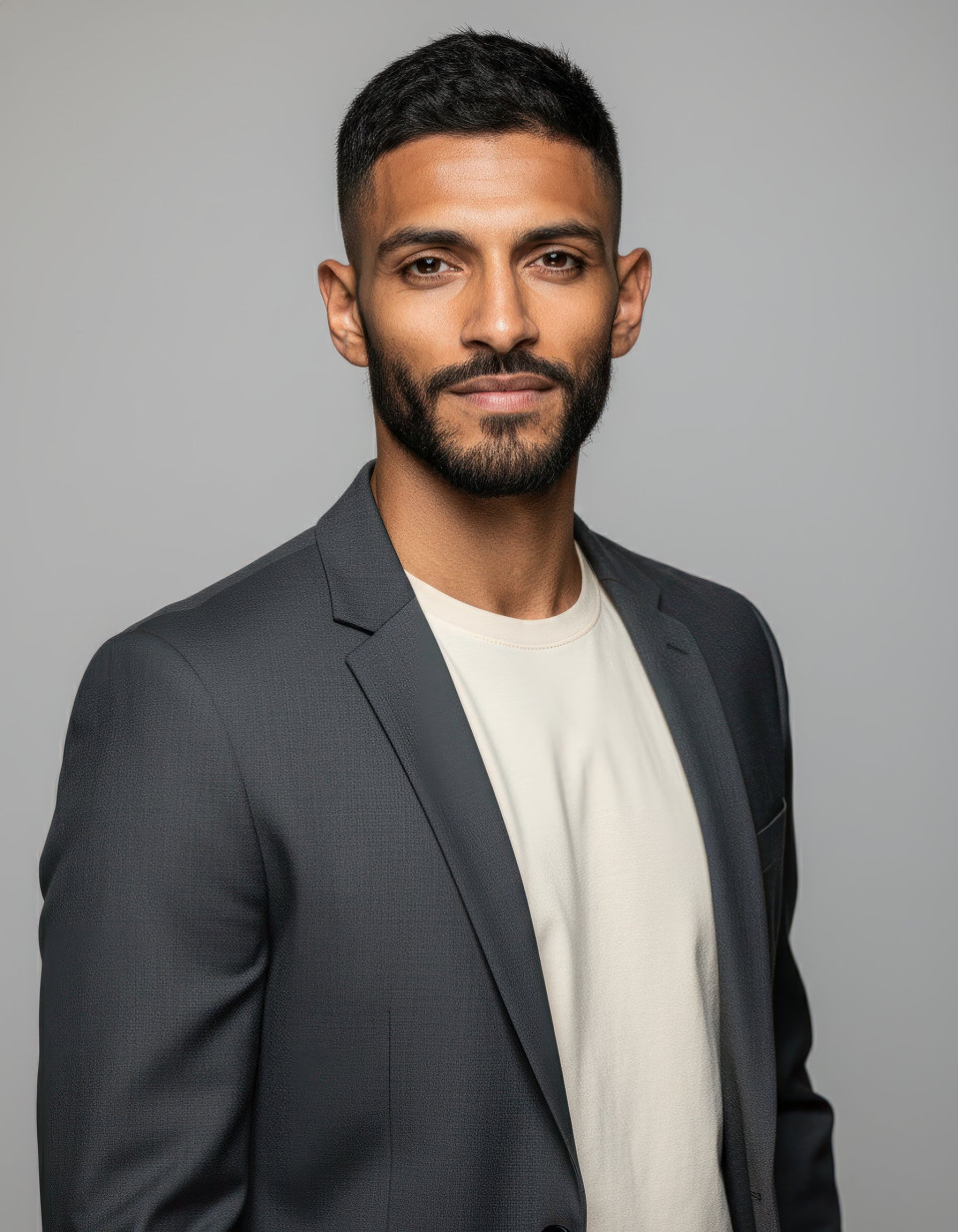 Confident entrepreneur portrait selfie in modern studio google gemini prompt