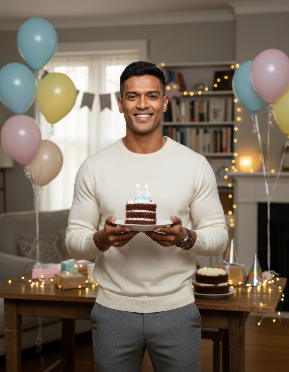 Man celebrating 28th birthday at home lifestyle celebration google gemini prompt