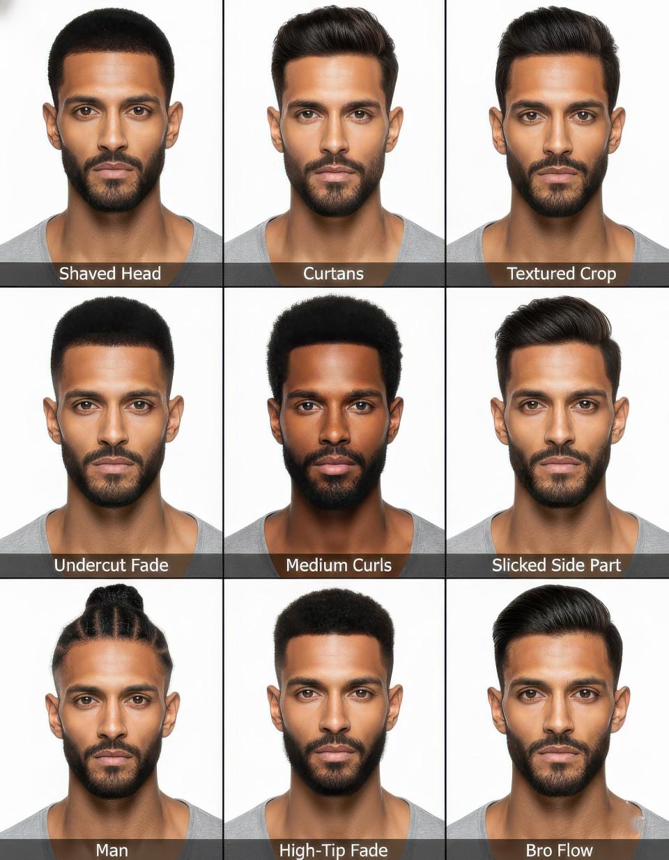 Indian man 3x3 hairstyle grid with nine different styles google gemini prompt