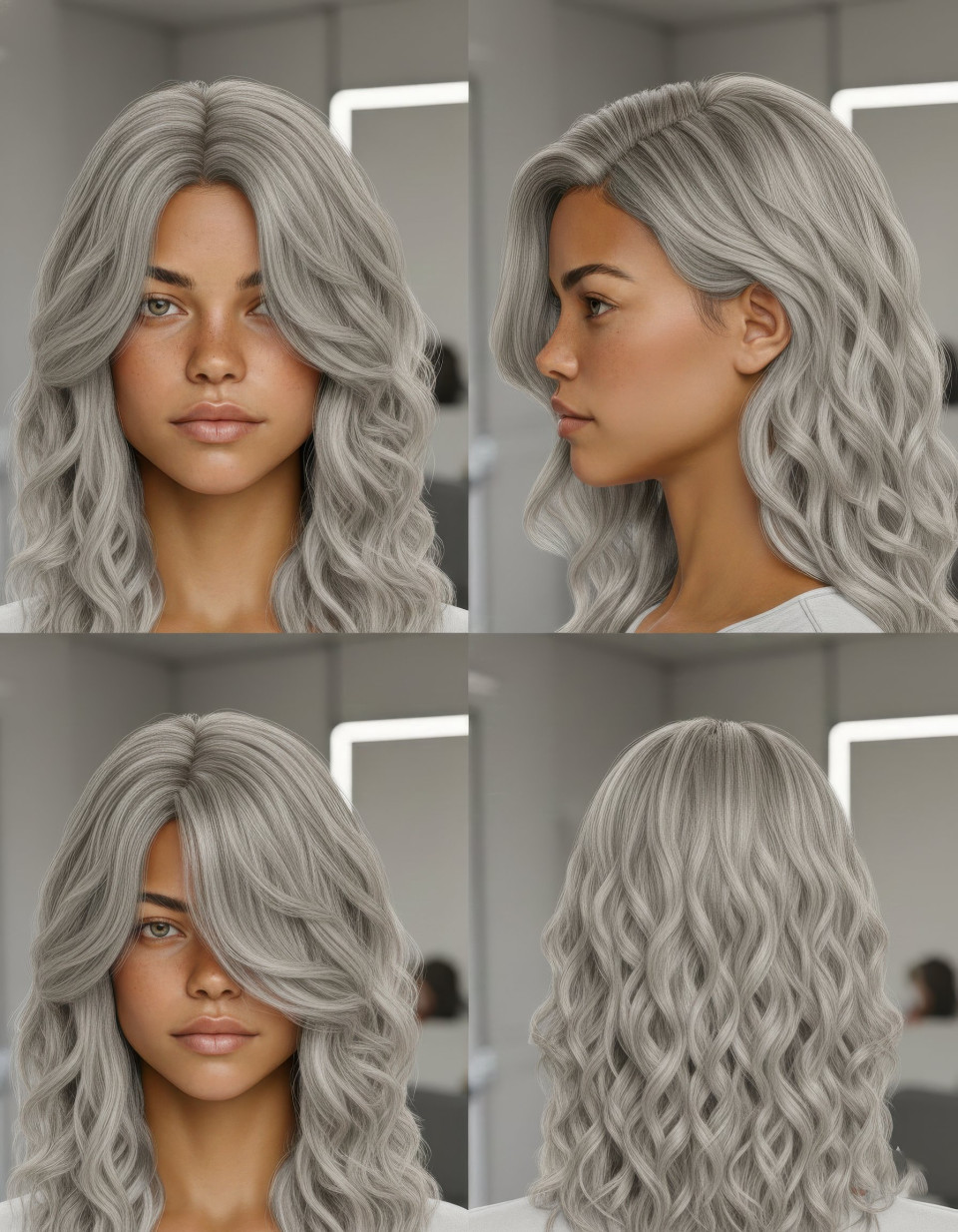 Fashion woman long beachy layers hairstyle multi view google gemini prompt