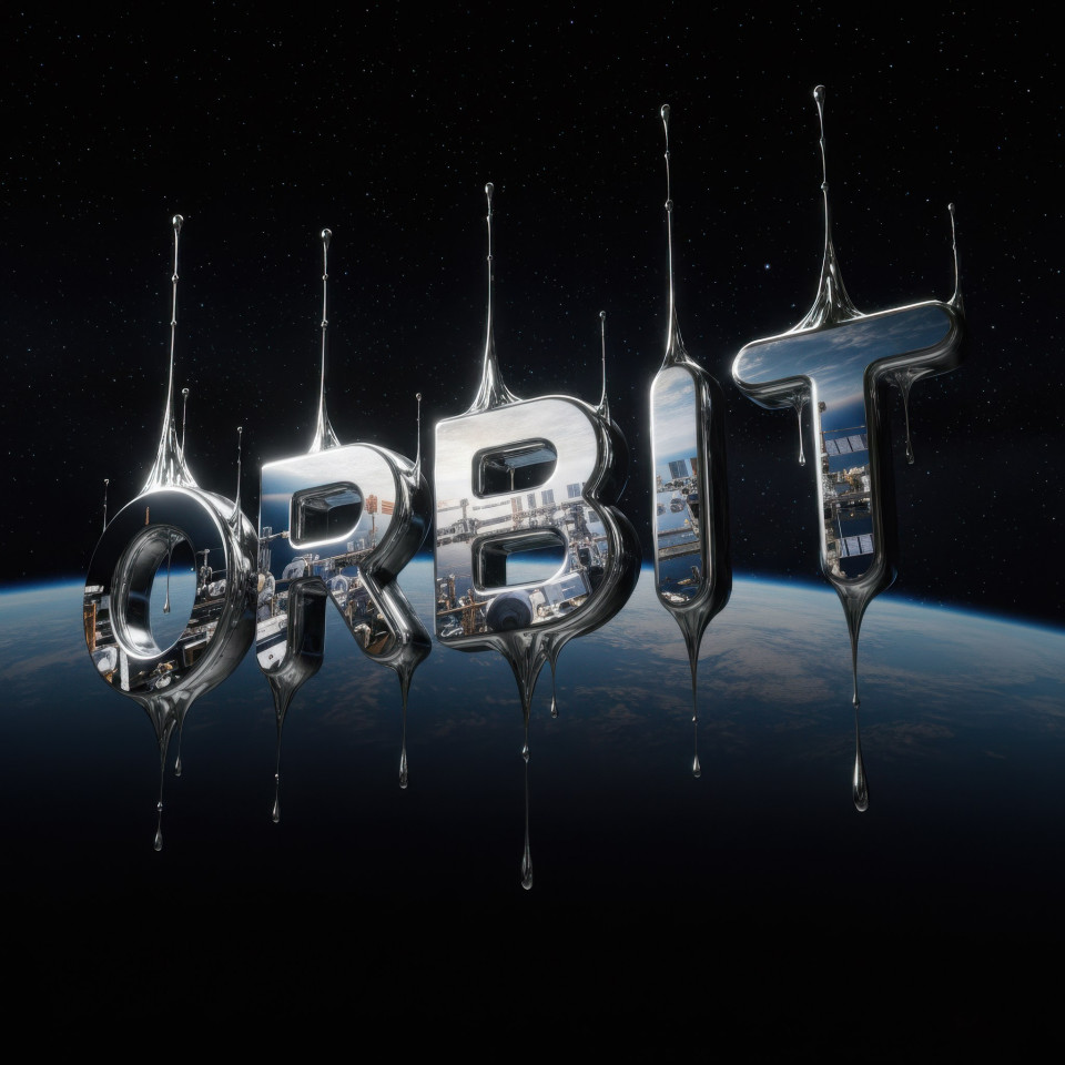 Sci fi liquid chrome typography at orbital space station google gemini prompt