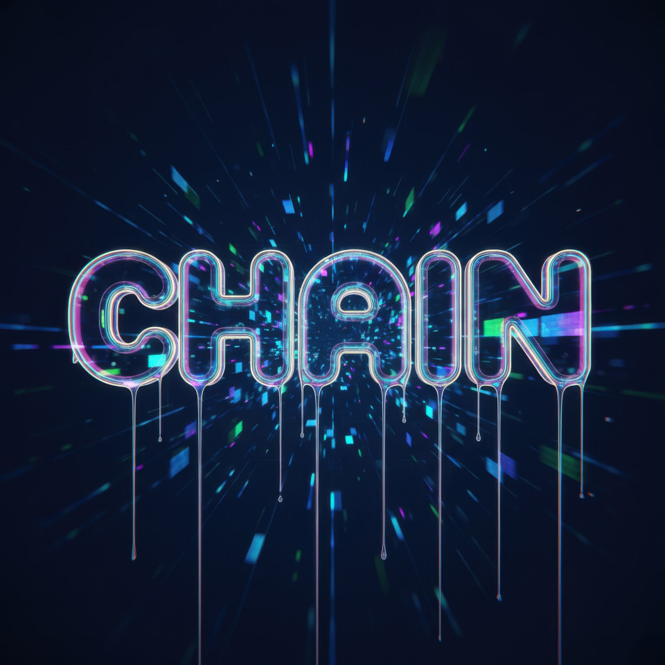 Retro futuristic liquid chrome typography in blockchain tunnel google gemini prompt