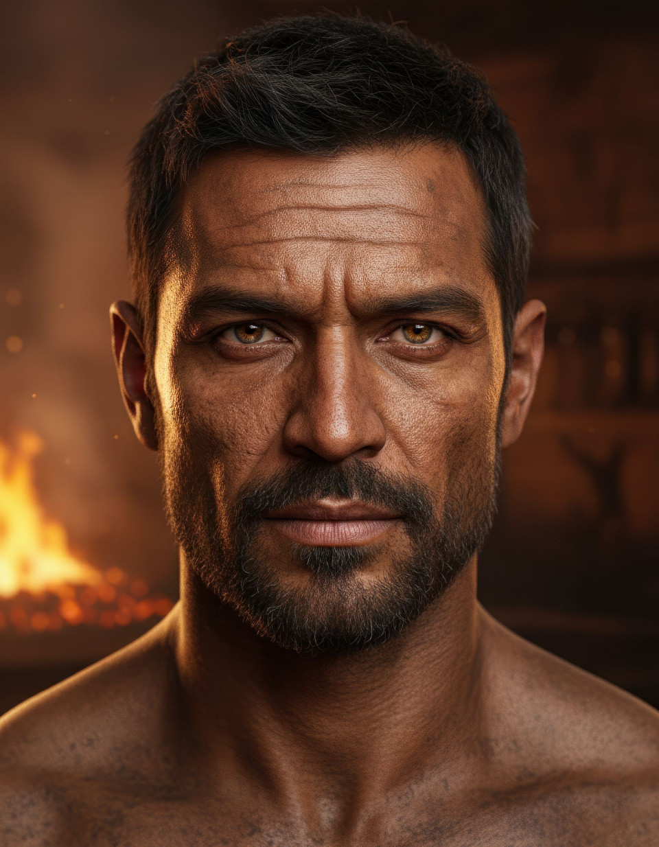 Ultra realistic fantasy blacksmith portrait in firelight google gemini prompt