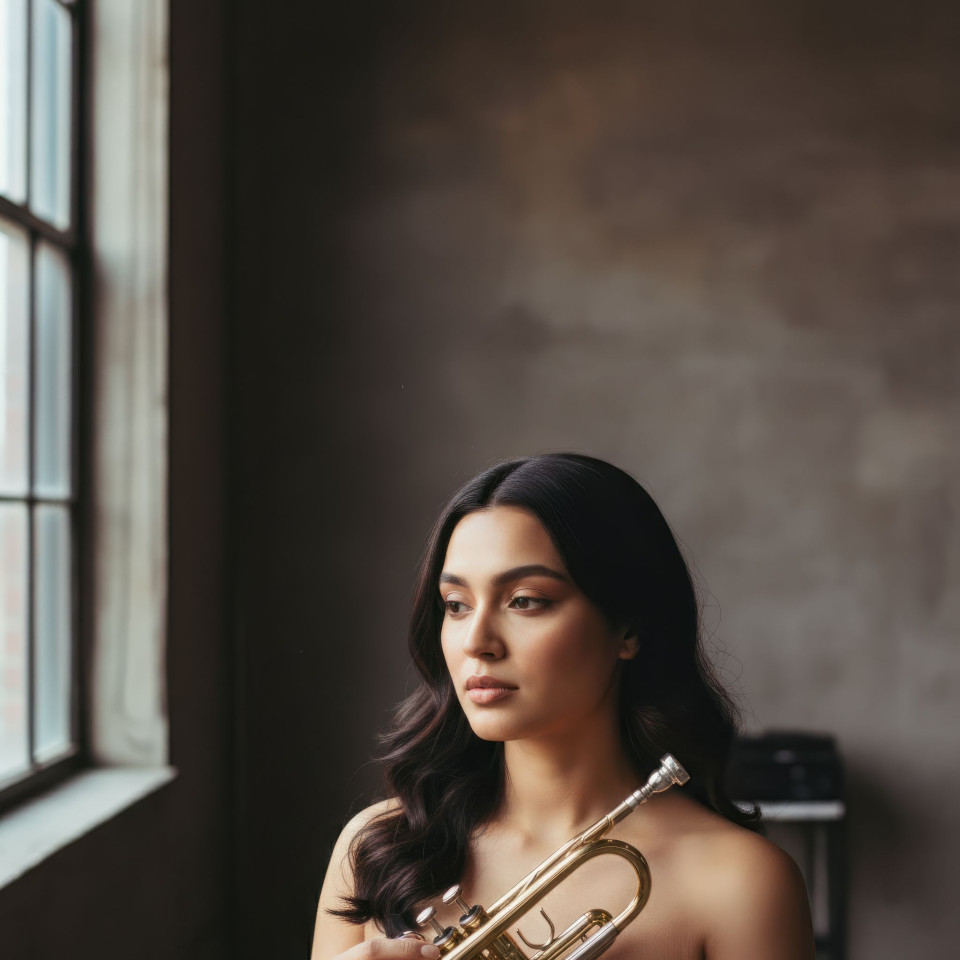 Cinematic portrait of jazz musician in minimalist studio google gemini prompt