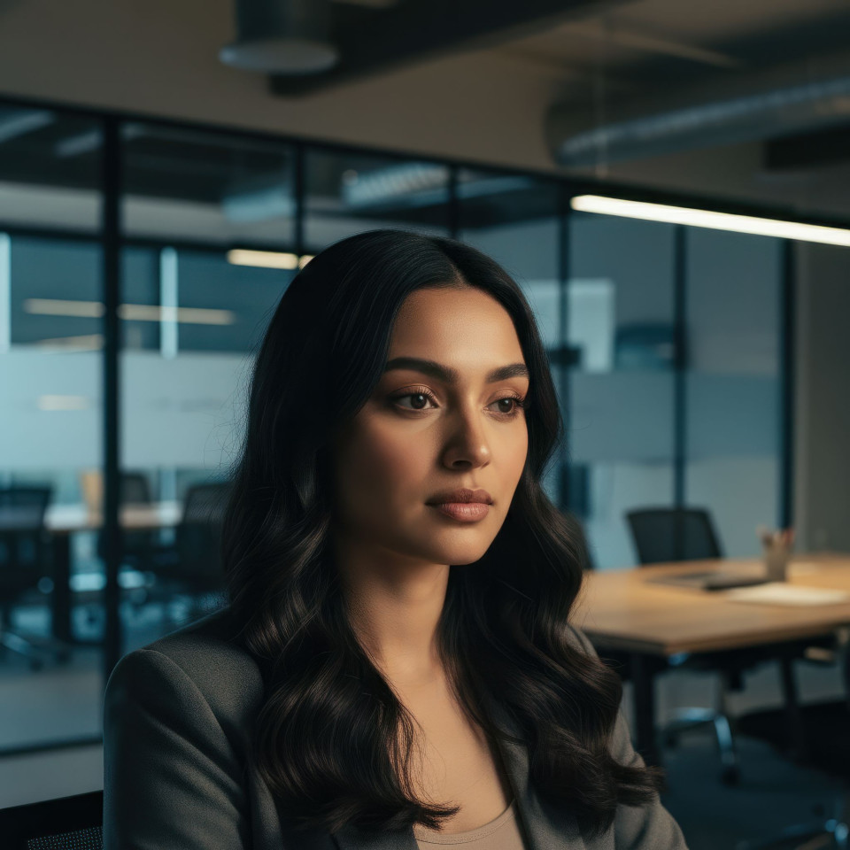 Cinematic portrait of startup founder in modern coworking office google gemini prompt