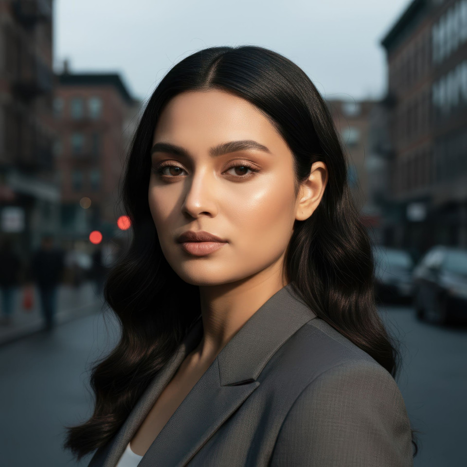 Cinematic portrait of fashion model on overcast urban street google gemini prompt