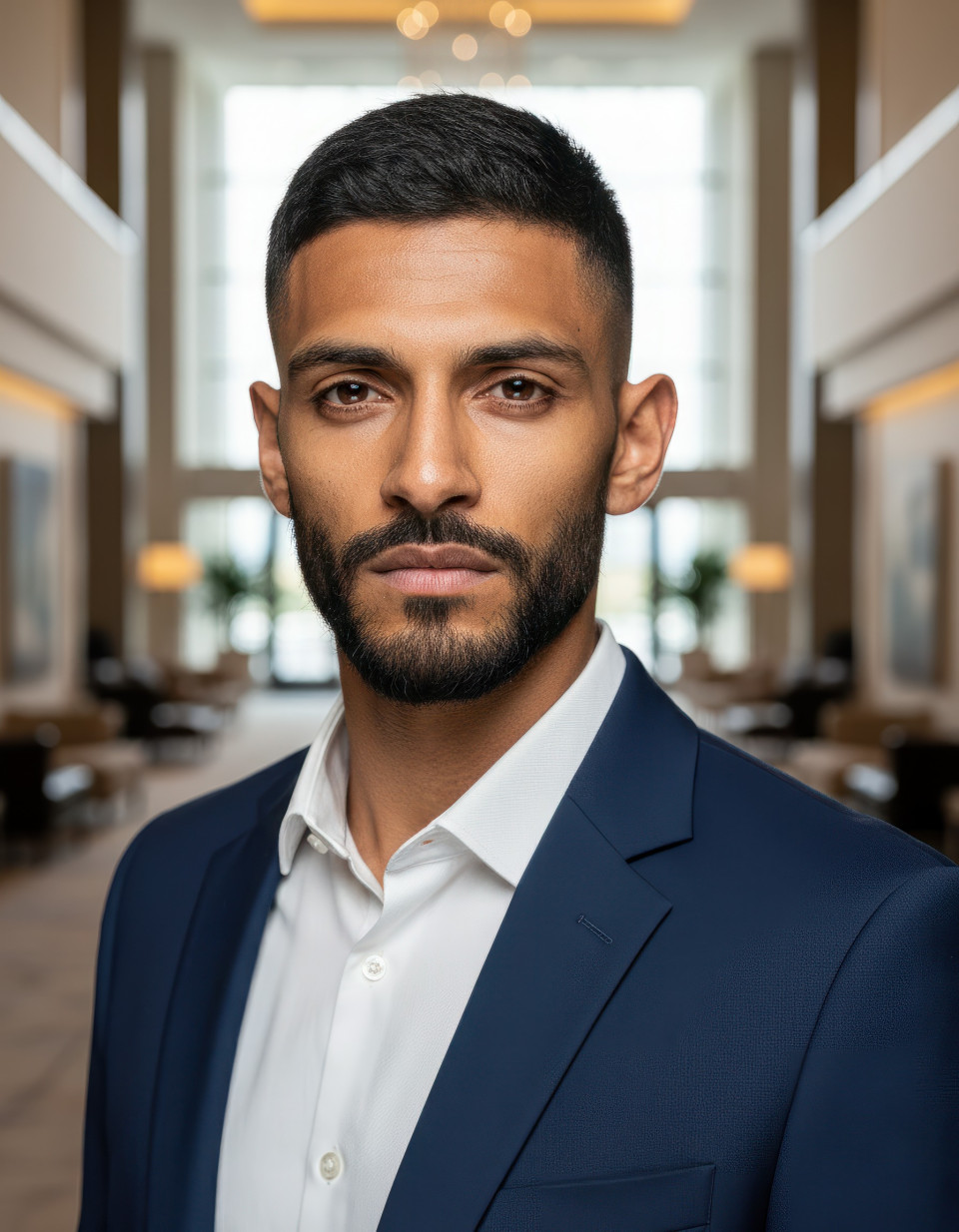 Conference lobby keynote presenter executive portrait google gemini prompt