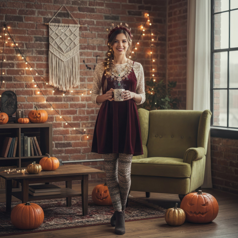 Young woman halloween jewelry boho style google gemini prompt