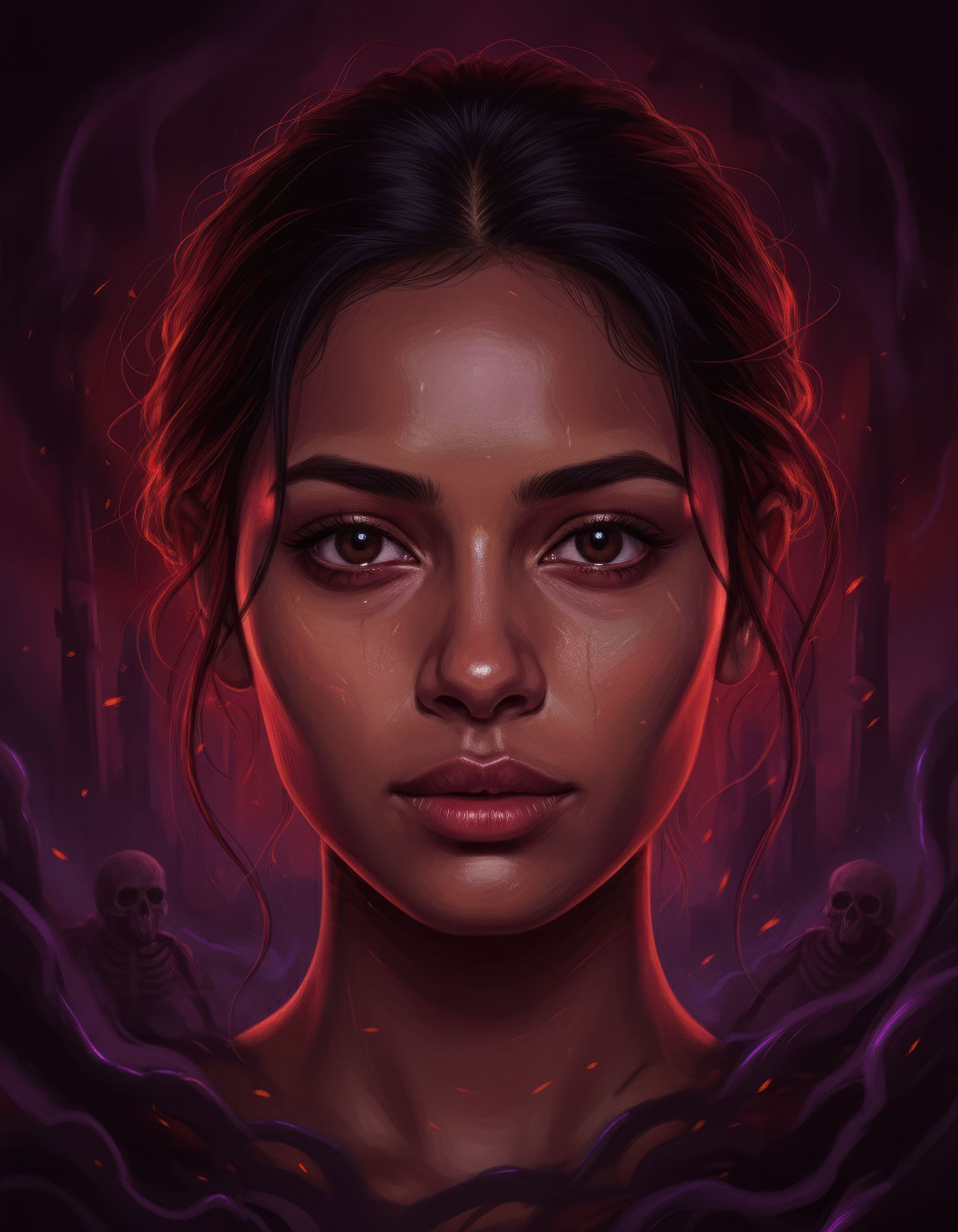 Dark fantasy portrait of young woman digital painting google gemini prompt