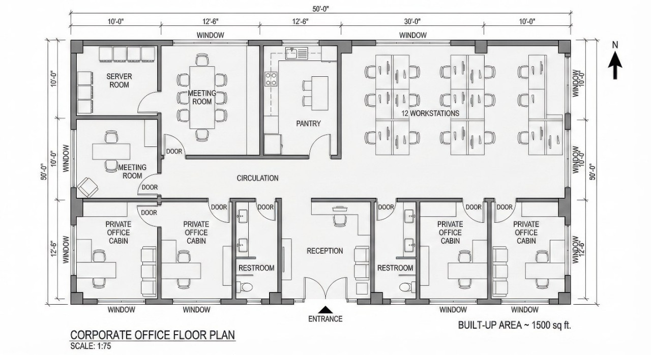 Corporate office floor plan 30x50 ft architectural layout google gemini prompt