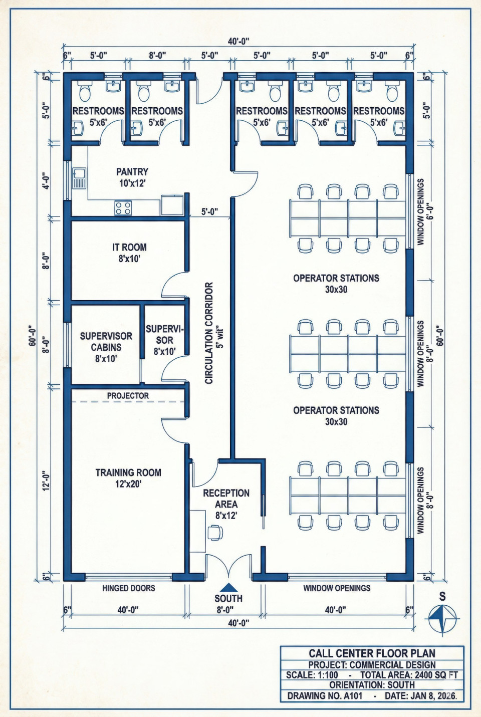 Call center floor plan 40x60 ft blueprint layout google gemini prompt