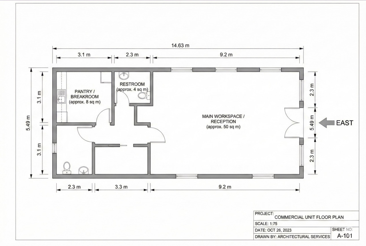 Commercial flat floor plan 18x48 ft workspace layout google gemini prompt