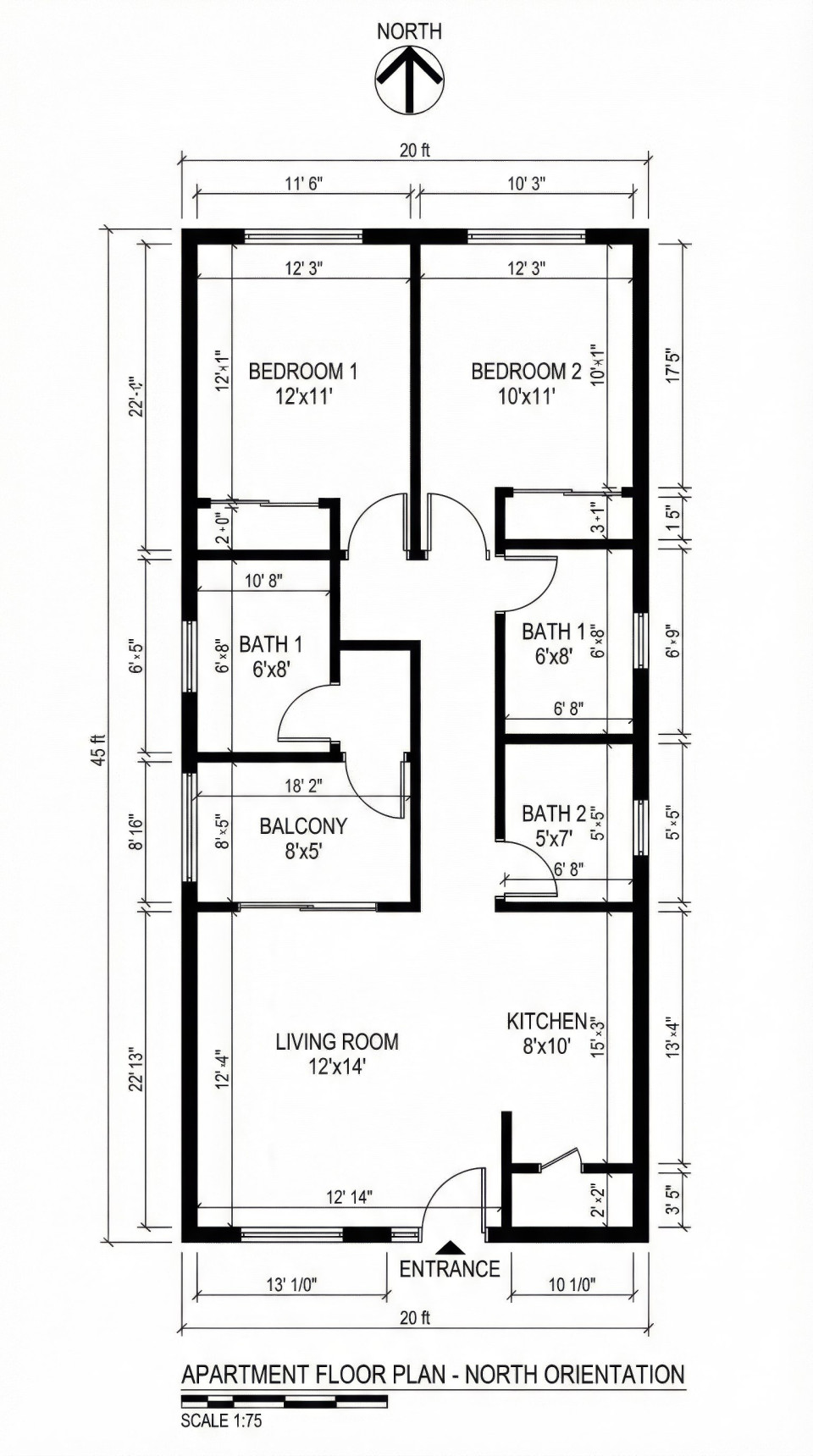 Apartment floor plan 20x45 ft family layout google gemini prompt