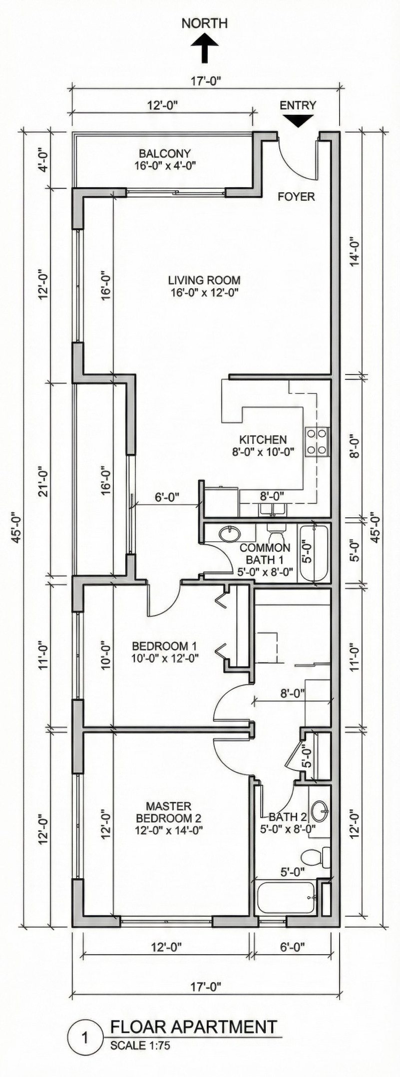 Apartment floor plan 17x45 ft family layout google gemini prompt