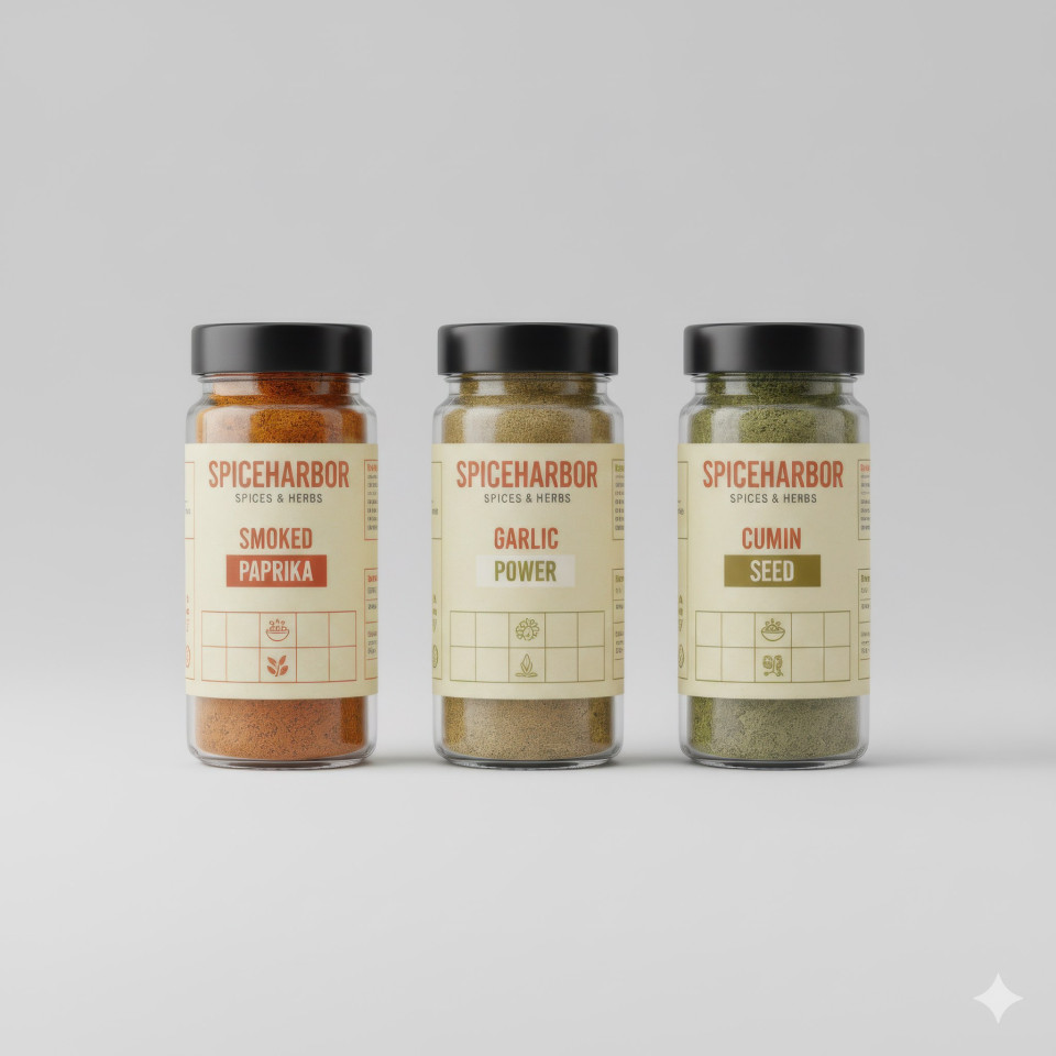 Consistent spice label system on glass jar google gemini prompt