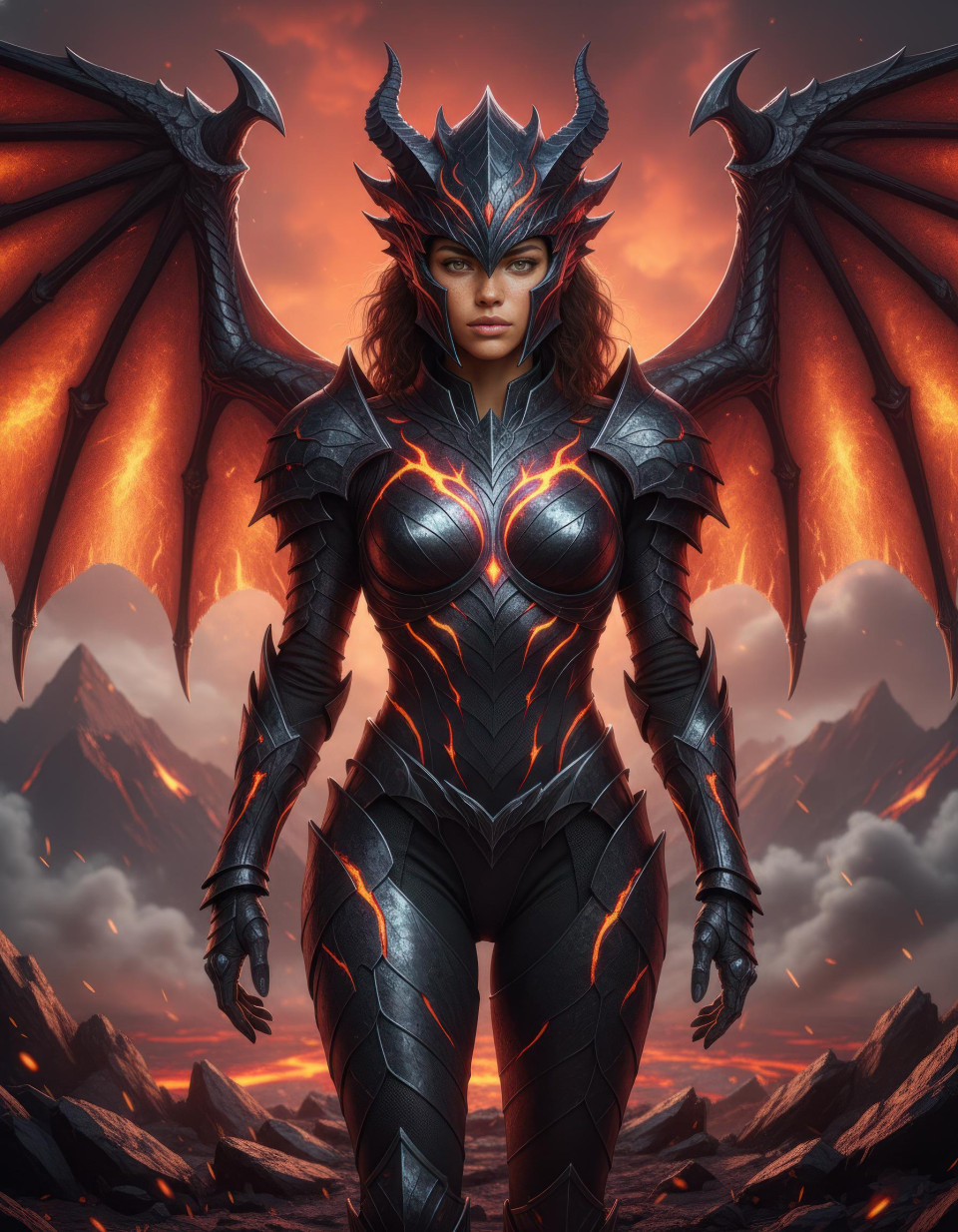Draconic skyguard armor in volcanic mountain aerie google gemini prompt