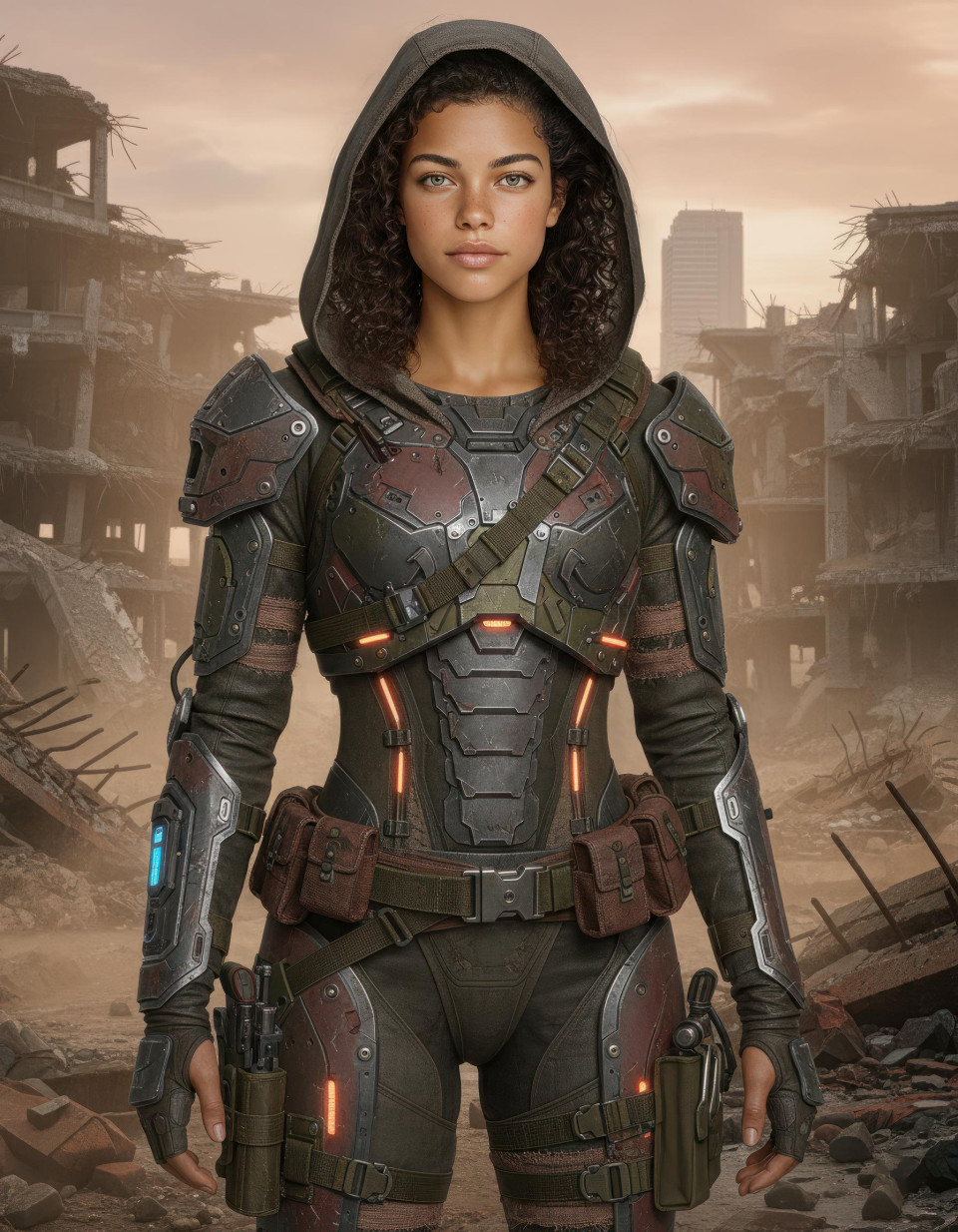 Wasteland scavenger armor in collapsed megastructure google gemini prompt